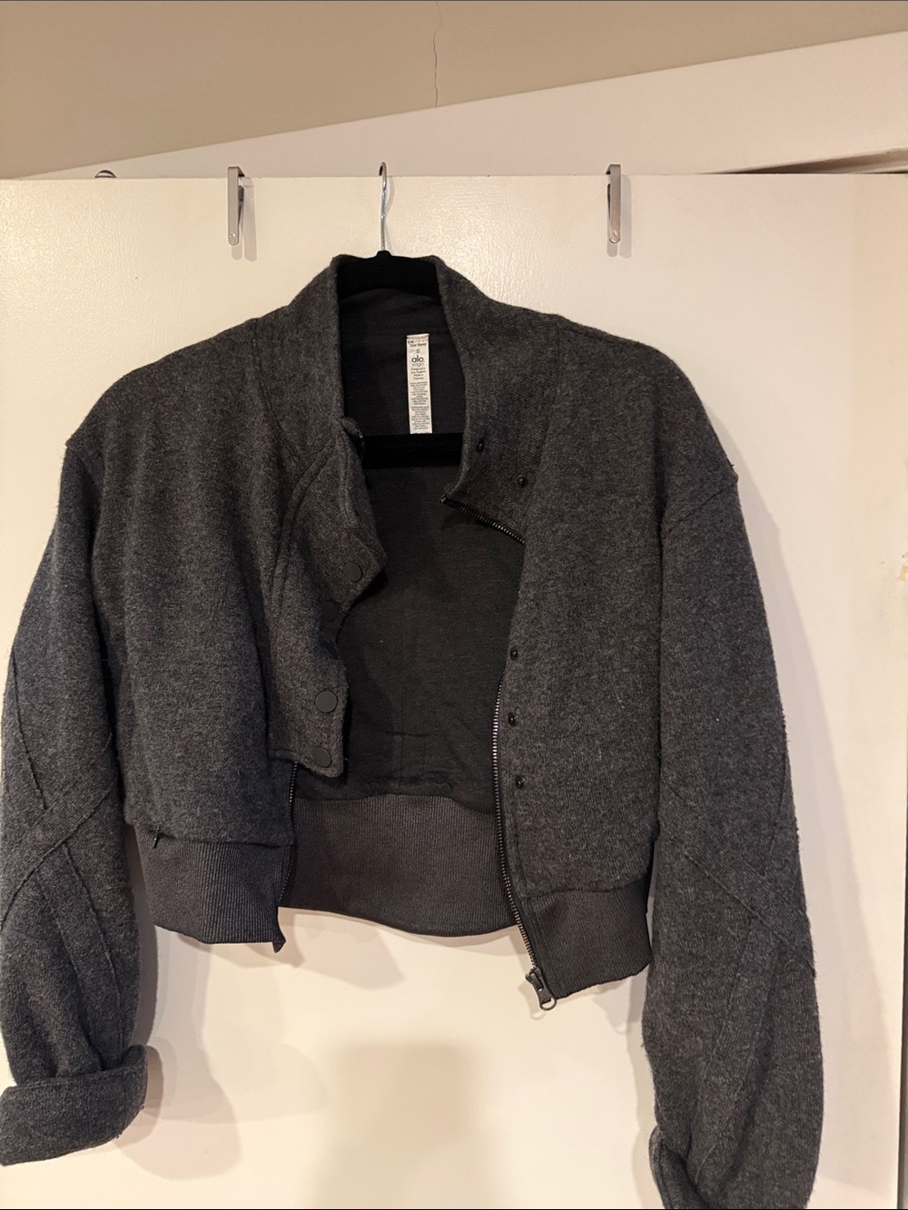 ALO Yoga Charcoal Cropped Bomber Jacket